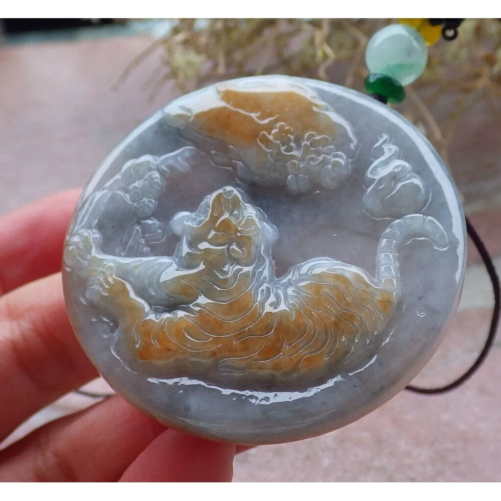 Certified Red Burma Natural A Jade Jadeite Pendant Tiger Circle Necklace
