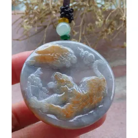 Certified Red Burma Natural A Jade Jadeite Pendant Tiger Circle Necklace