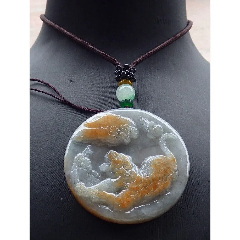Certified Red Burma Natural A Jade Jadeite Pendant Tiger Circle Necklace