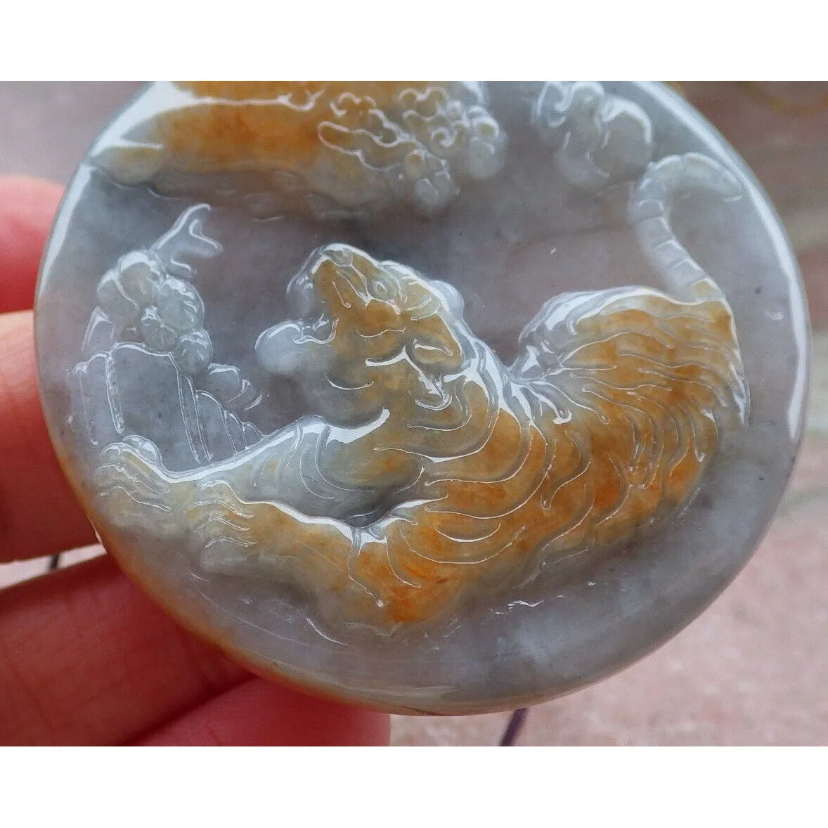 Certified Red Burma Natural A Jade Jadeite Pendant Tiger Circle Necklace