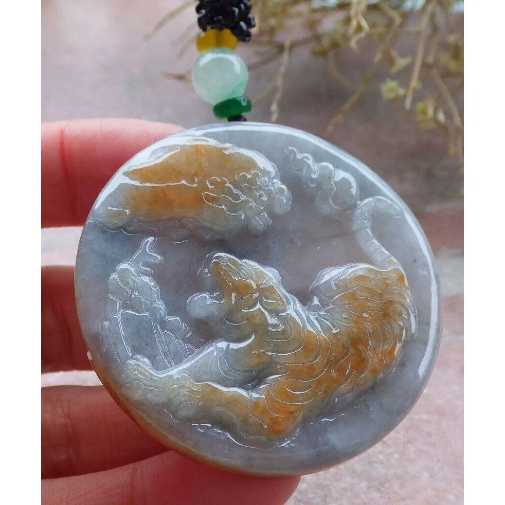 Certified Red Burma Natural A Jade Jadeite Pendant Tiger Circle Necklace