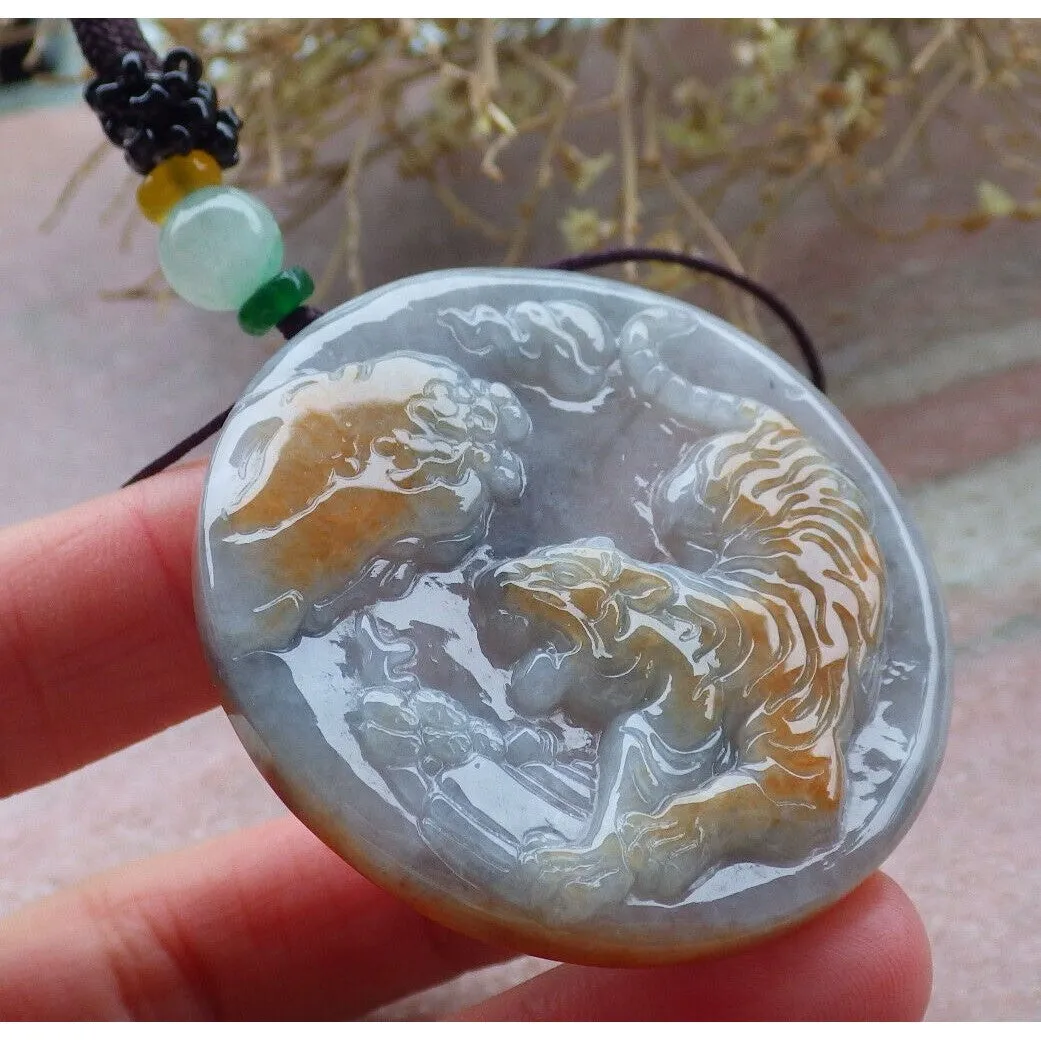 Certified Red Burma Natural A Jade Jadeite Pendant Tiger Circle Necklace