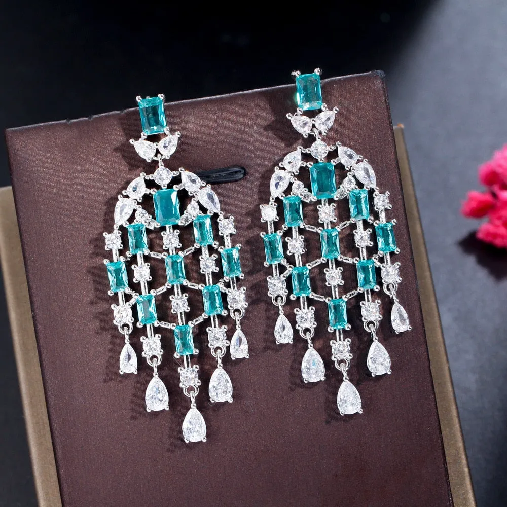 Classic Design Cubic Zircon CZ Chandelier Earrings,CZ Dangle Earring for Wedding, Women Dinner Accessories Jewelry SZE0534