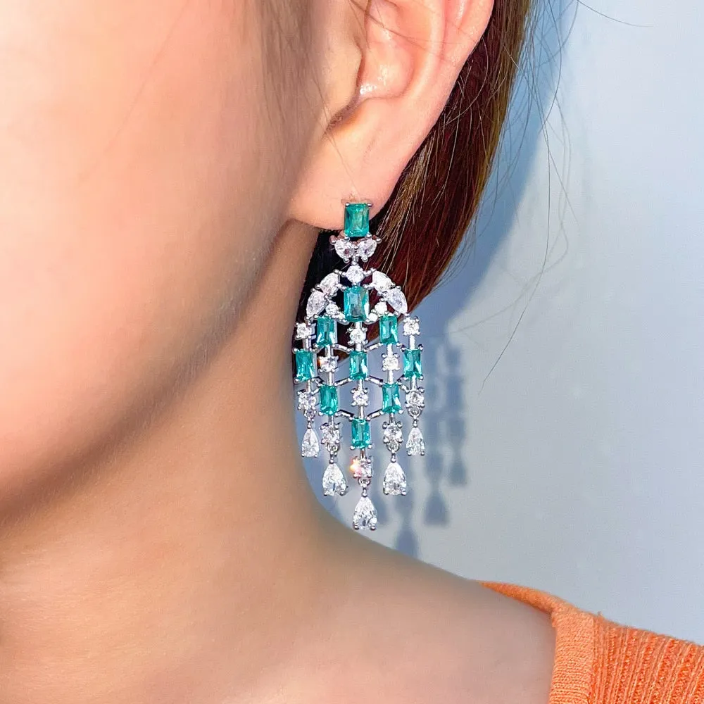 Classic Design Cubic Zircon CZ Chandelier Earrings,CZ Dangle Earring for Wedding, Women Dinner Accessories Jewelry SZE0534