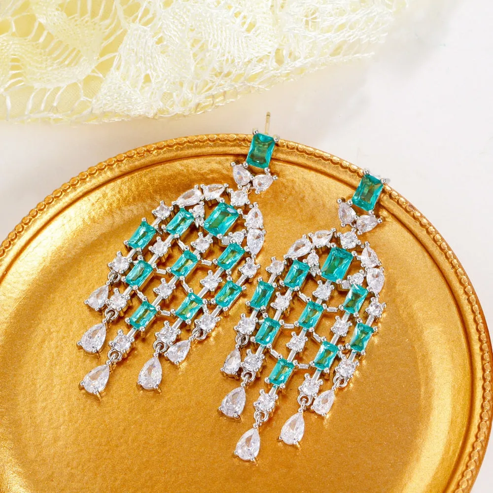 Classic Design Cubic Zircon CZ Chandelier Earrings,CZ Dangle Earring for Wedding, Women Dinner Accessories Jewelry SZE0534