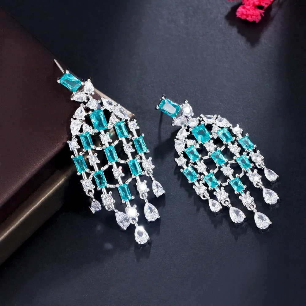 Classic Design Cubic Zircon CZ Chandelier Earrings,CZ Dangle Earring for Wedding, Women Dinner Accessories Jewelry SZE0534