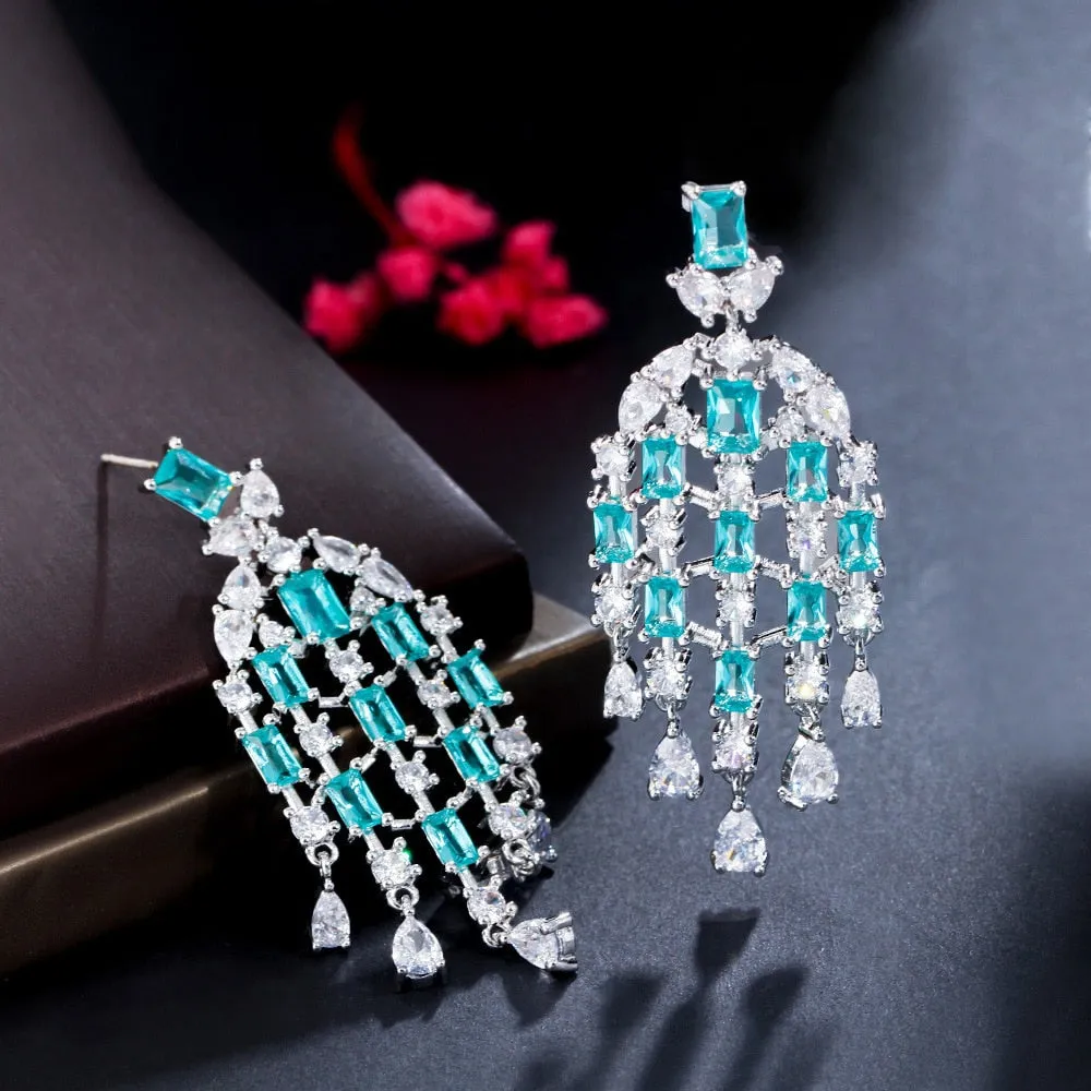 Classic Design Cubic Zircon CZ Chandelier Earrings,CZ Dangle Earring for Wedding, Women Dinner Accessories Jewelry SZE0534