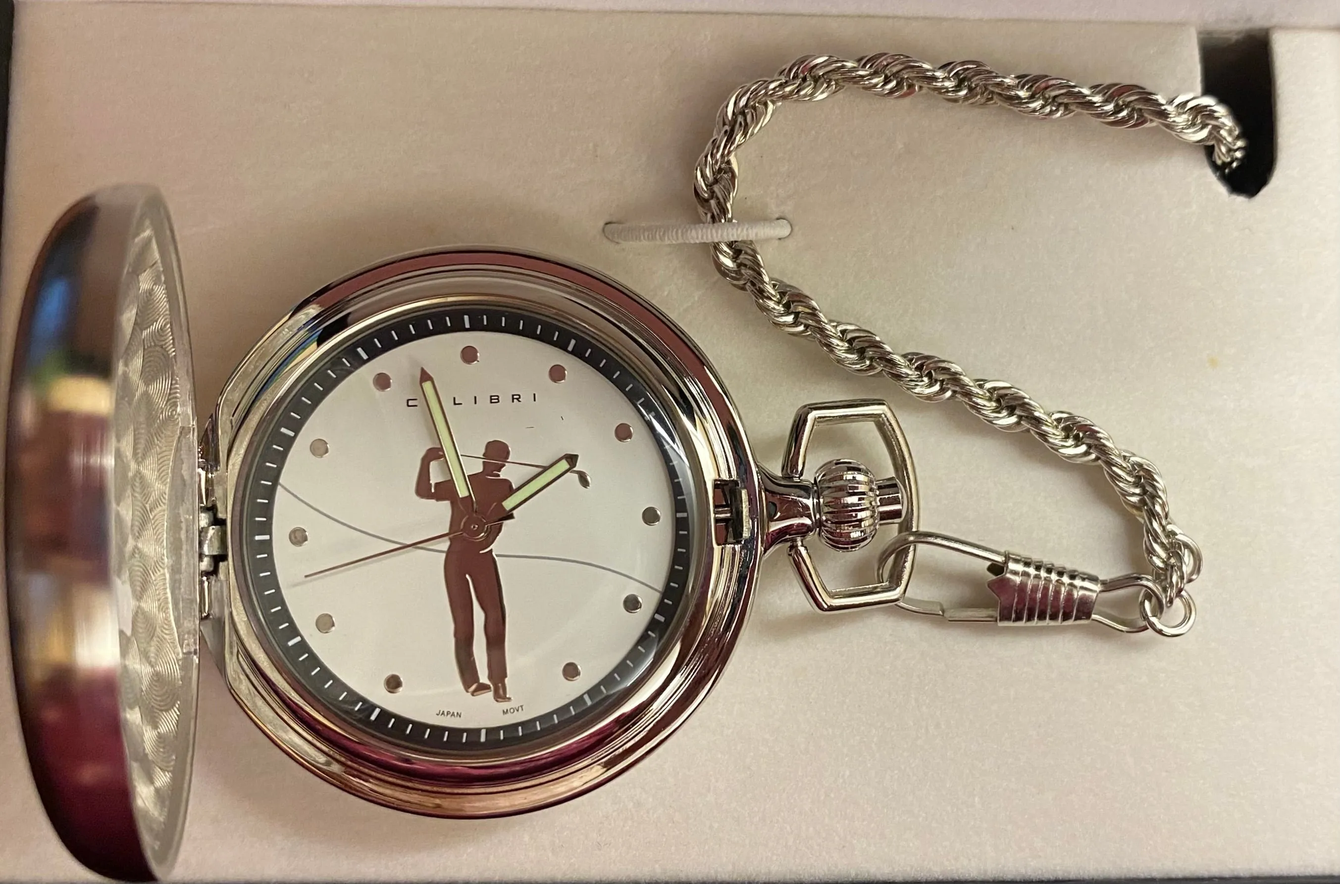 Colibri PW-209,  Silver Pocket Watch with Golfer Design