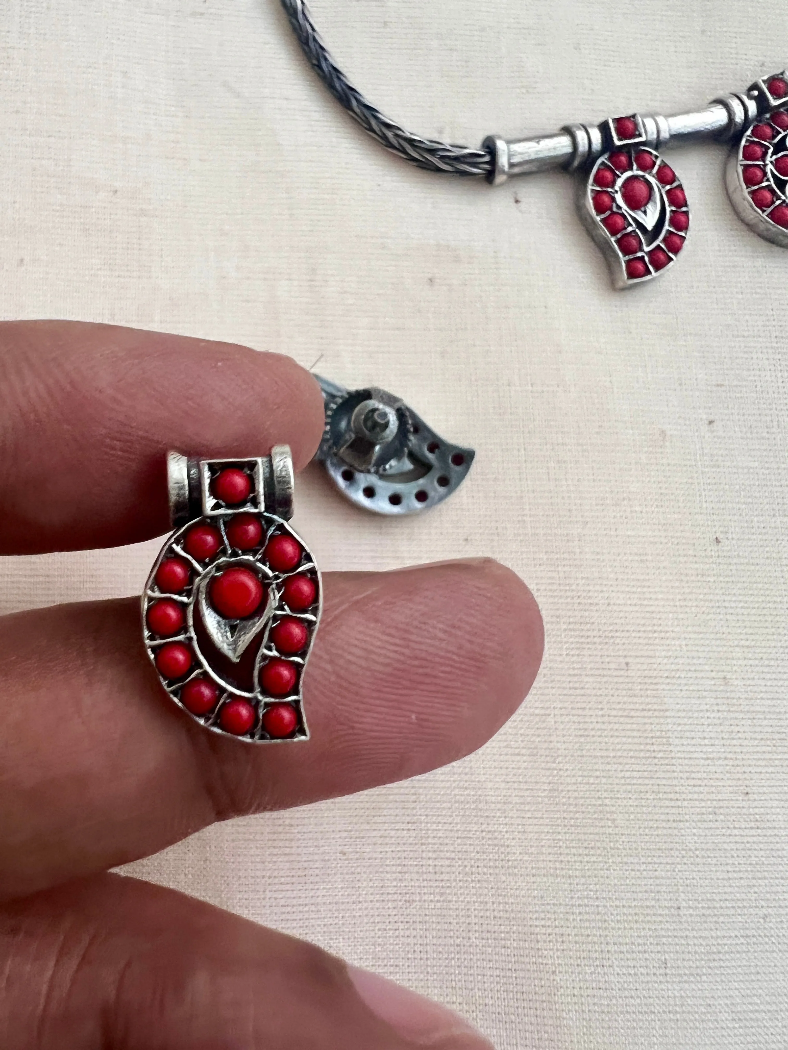 Coral silver necklace set with earrings, SET