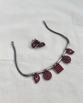 Coral silver necklace set with earrings, SET