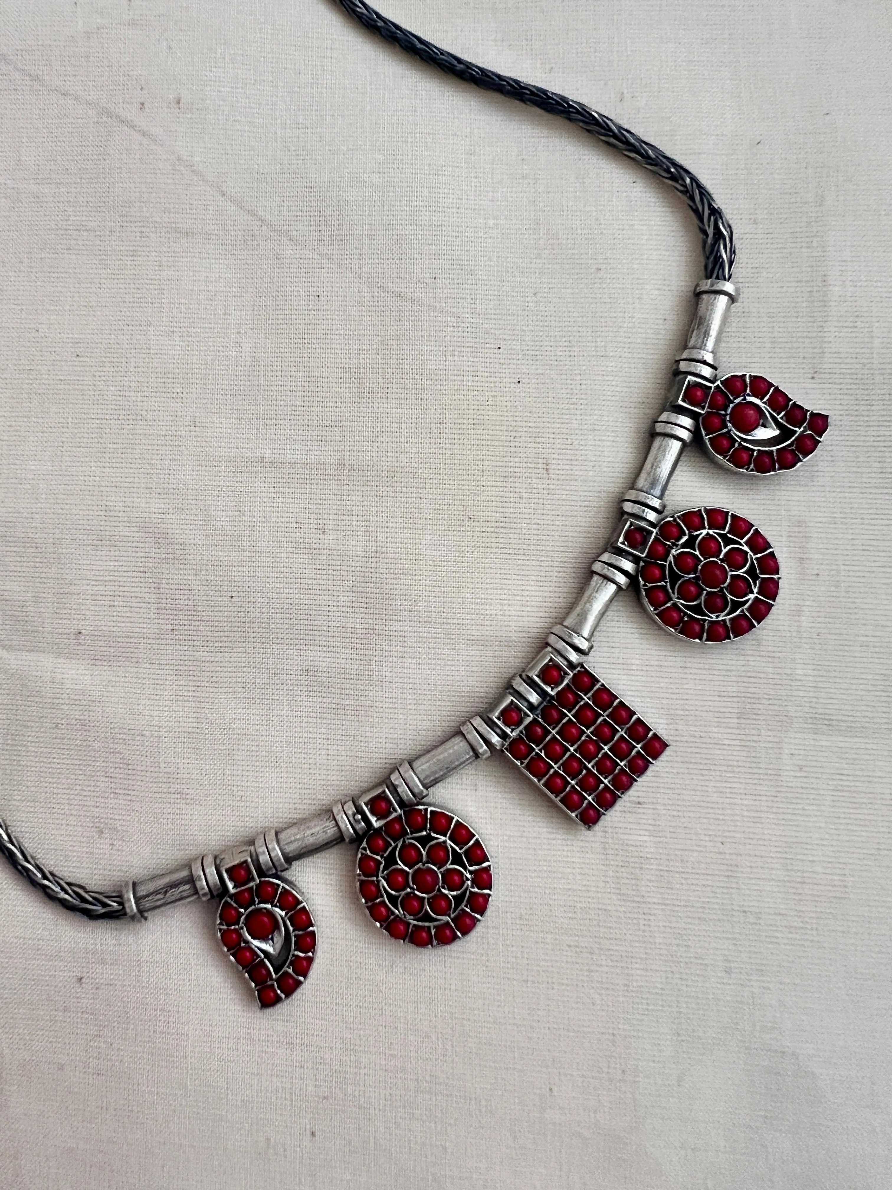 Coral silver necklace set with earrings, SET