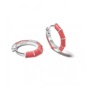 Coral Stripe Huggie Hoop Sterling Silver Earrings EE03_SLV