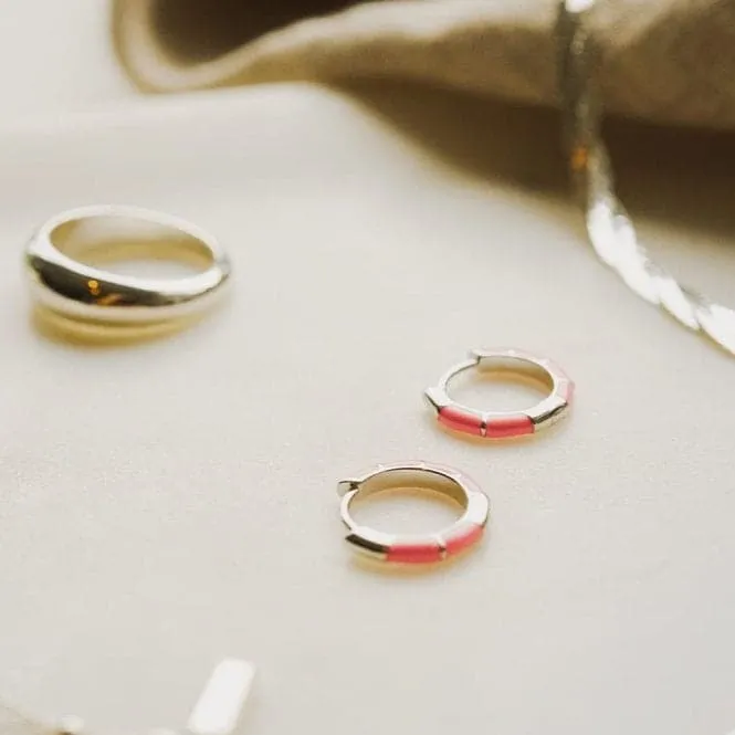 Coral Stripe Huggie Hoop Sterling Silver Earrings EE03_SLV