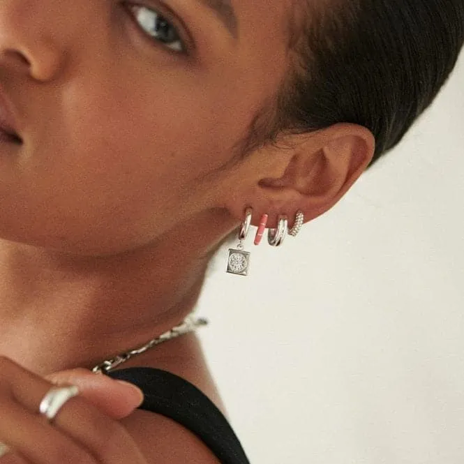 Coral Stripe Huggie Hoop Sterling Silver Earrings EE03_SLV