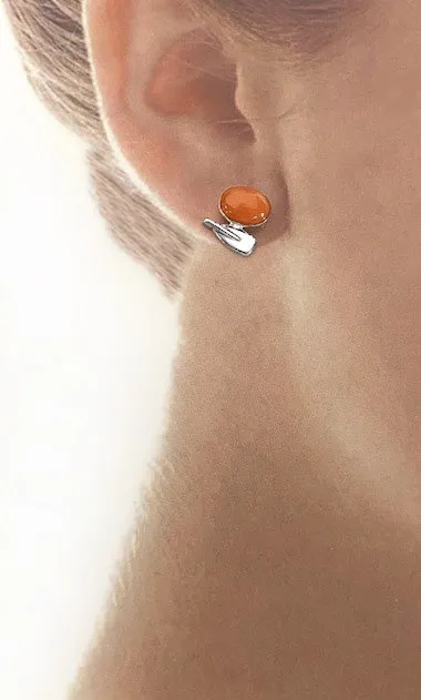 Coral with Rowing Blade Post Earrings Made by Rubini Jewelers.