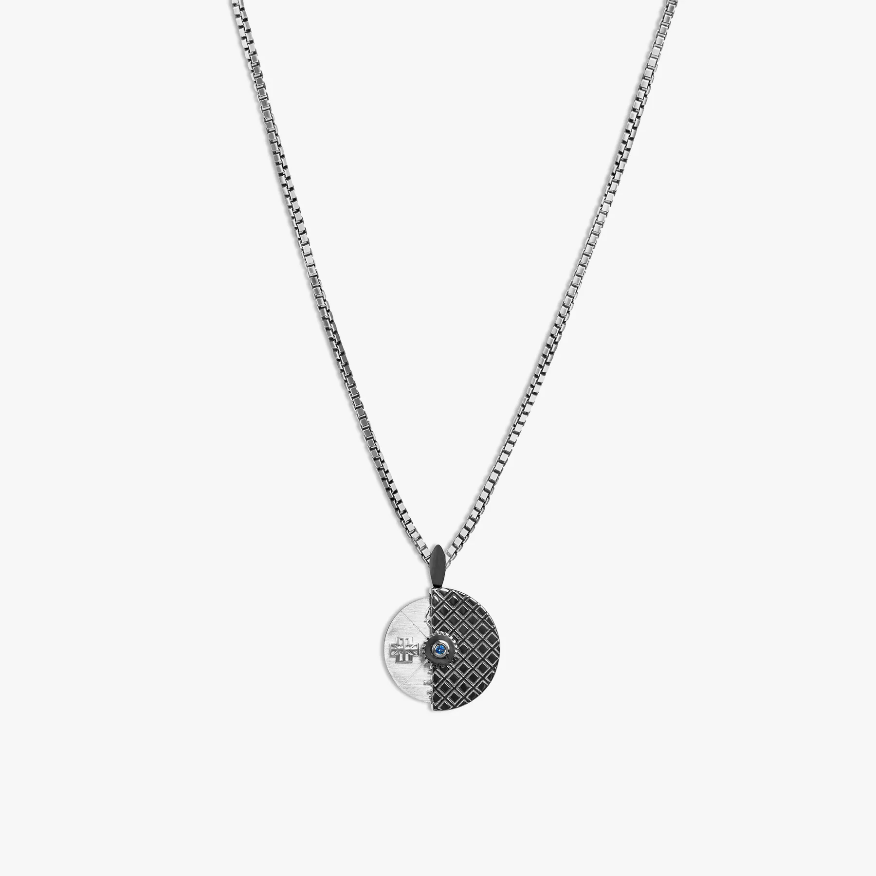 Coronation Regalia Spinning Disc Necklace In Rhodium Plated Silver