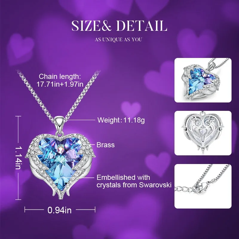 Crystal Necklace Angel Wings Heart Pendant