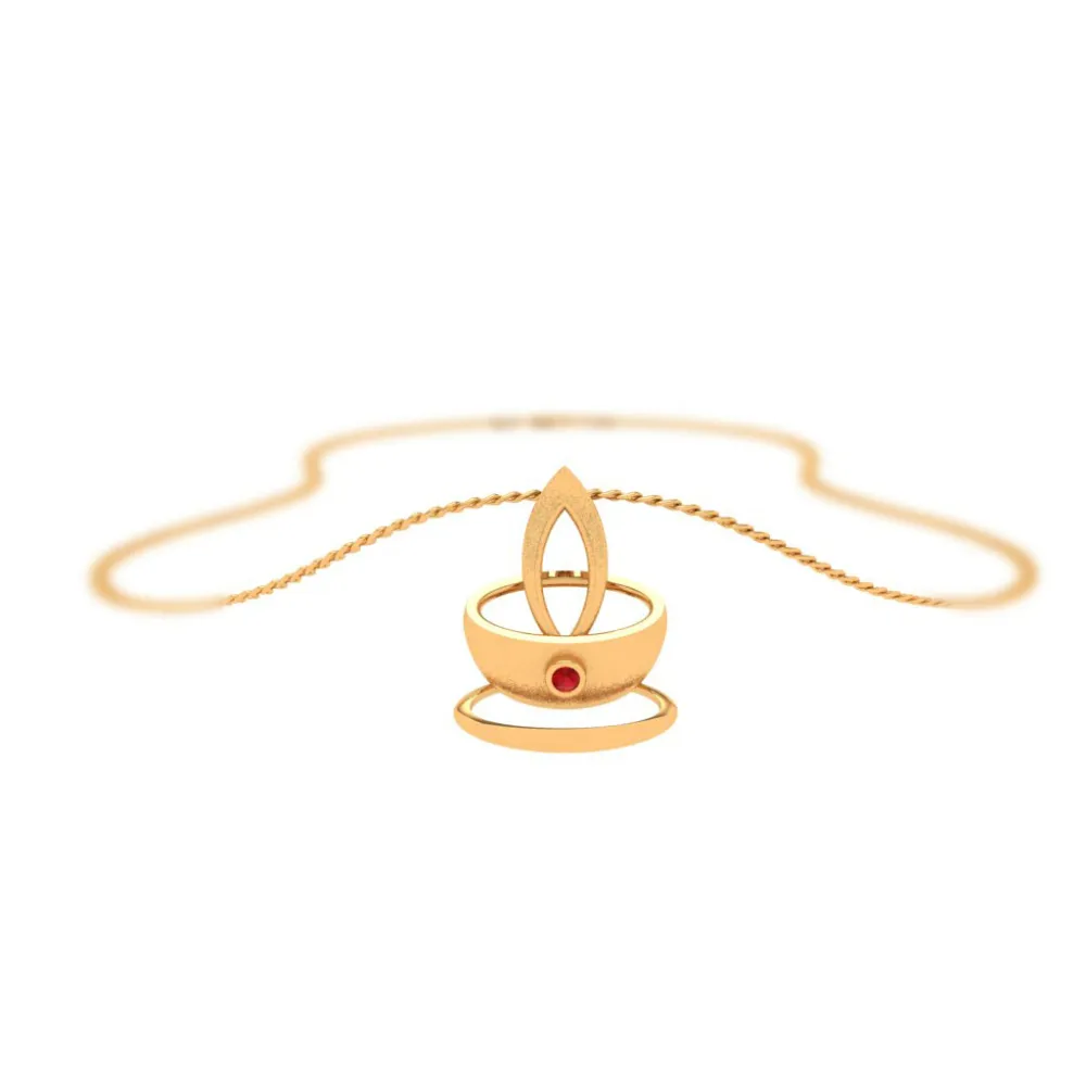 Crystal Studded Diya 18k Gold Pendant