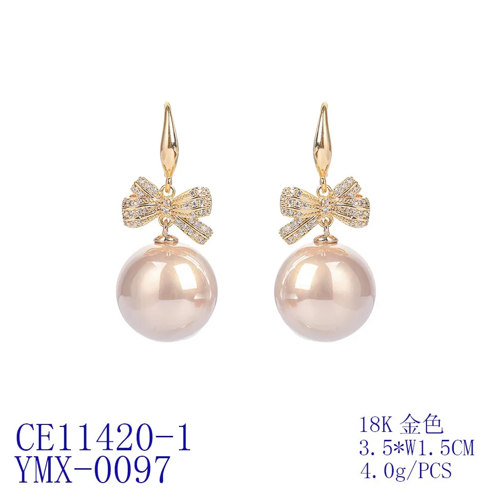 Cubic Zircon CZ Bow Earrings for Wedding, Pearl Drop Earring for Bride, Women Girl Birthday Party Jewelry CE11420