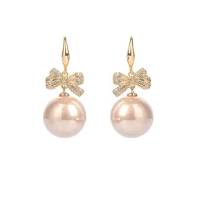Cubic Zircon CZ Bow Earrings for Wedding, Pearl Drop Earring for Bride, Women Girl Birthday Party Jewelry CE11420