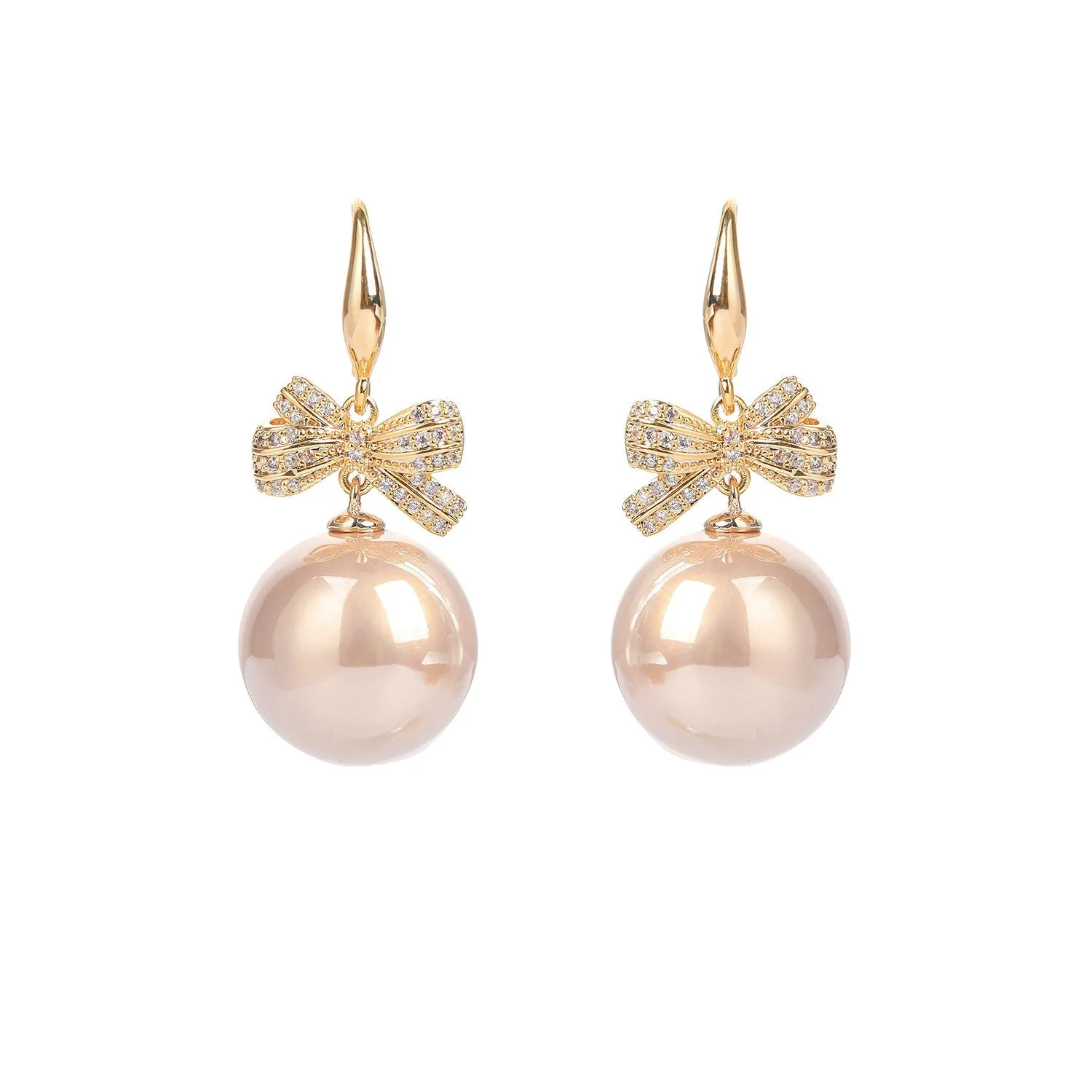 Cubic Zircon CZ Bow Earrings for Wedding, Pearl Drop Earring for Bride, Women Girl Birthday Party Jewelry CE11420