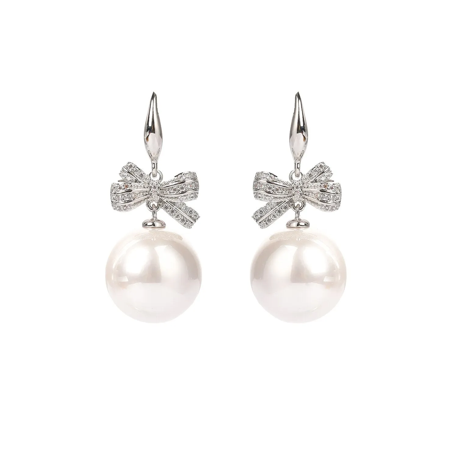 Cubic Zircon CZ Bow Earrings for Wedding, Pearl Drop Earring for Bride, Women Girl Birthday Party Jewelry CE11420