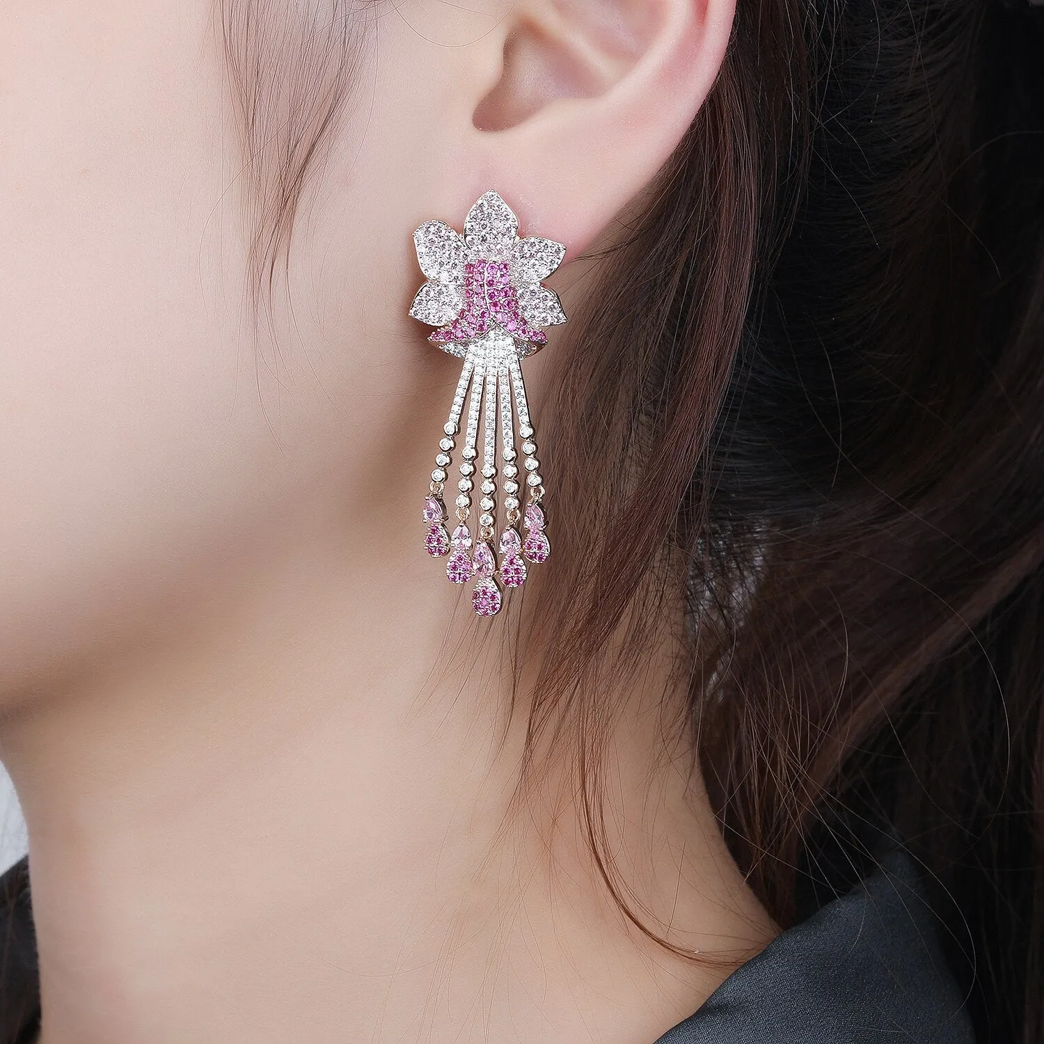 Cubic Zircon CZ Flowers Earrings for Wedding, Crystals Leaf Earring for Bride, Women Girl Birthday Party Jewelry CE11031