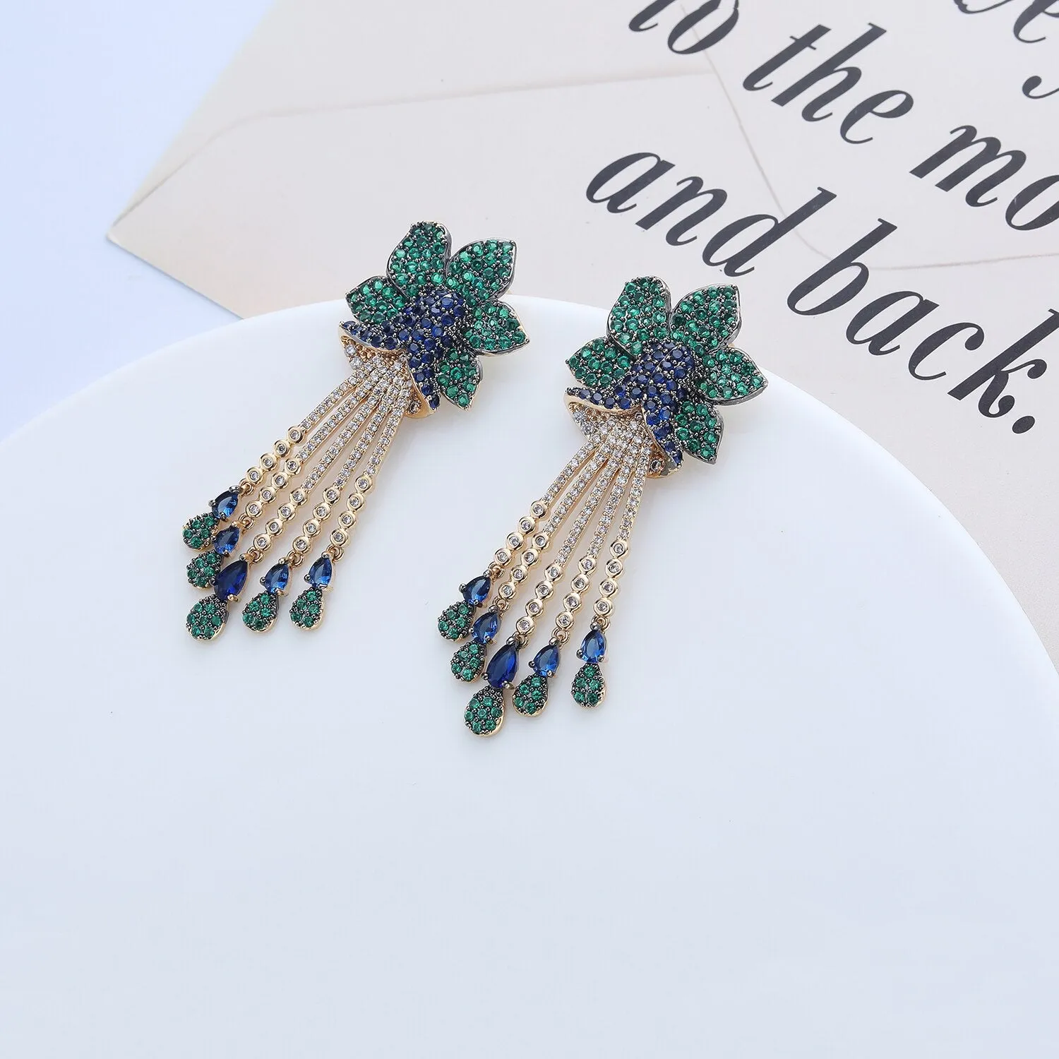 Cubic Zircon CZ Flowers Earrings for Wedding, Crystals Leaf Earring for Bride, Women Girl Birthday Party Jewelry CE11031