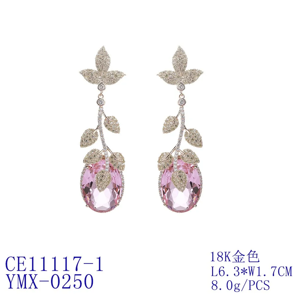 Cubic Zircon CZ Leaves Earrings for Wedding, Crystals Flower Earring for Bride, Women Girl Birthday Party Jewelry CE11117