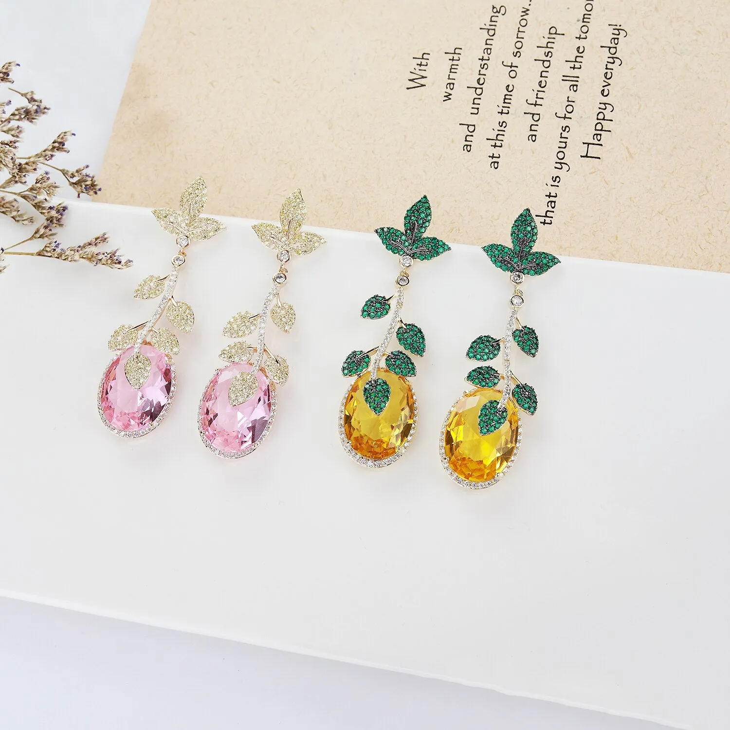 Cubic Zircon CZ Leaves Earrings for Wedding, Crystals Flower Earring for Bride, Women Girl Birthday Party Jewelry CE11117