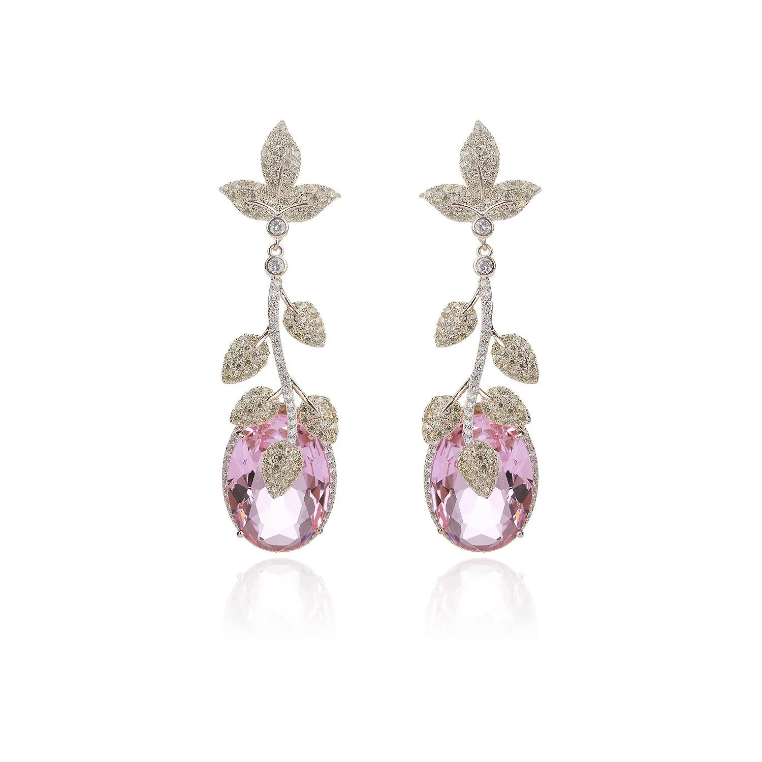 Cubic Zircon CZ Leaves Earrings for Wedding, Crystals Flower Earring for Bride, Women Girl Birthday Party Jewelry CE11117