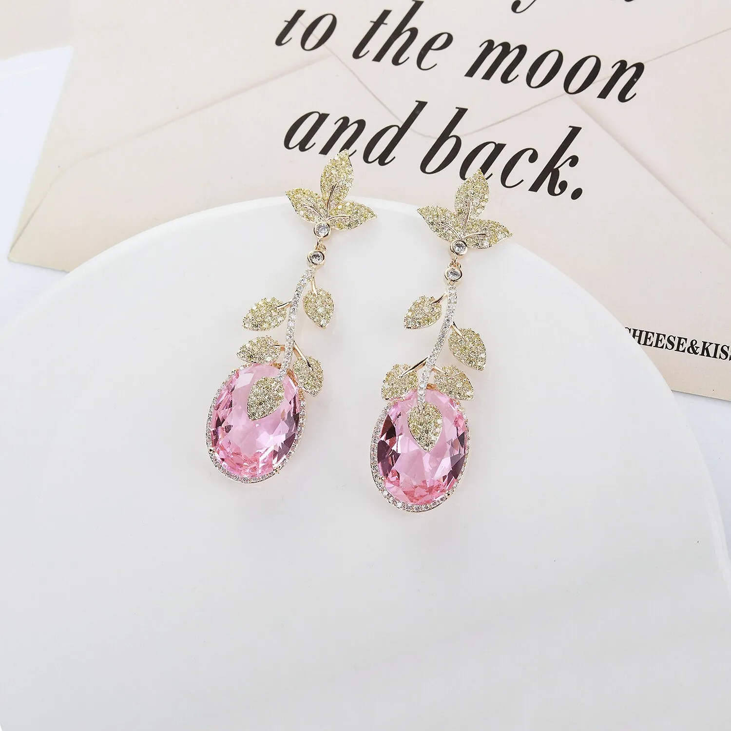 Cubic Zircon CZ Leaves Earrings for Wedding, Crystals Flower Earring for Bride, Women Girl Birthday Party Jewelry CE11117