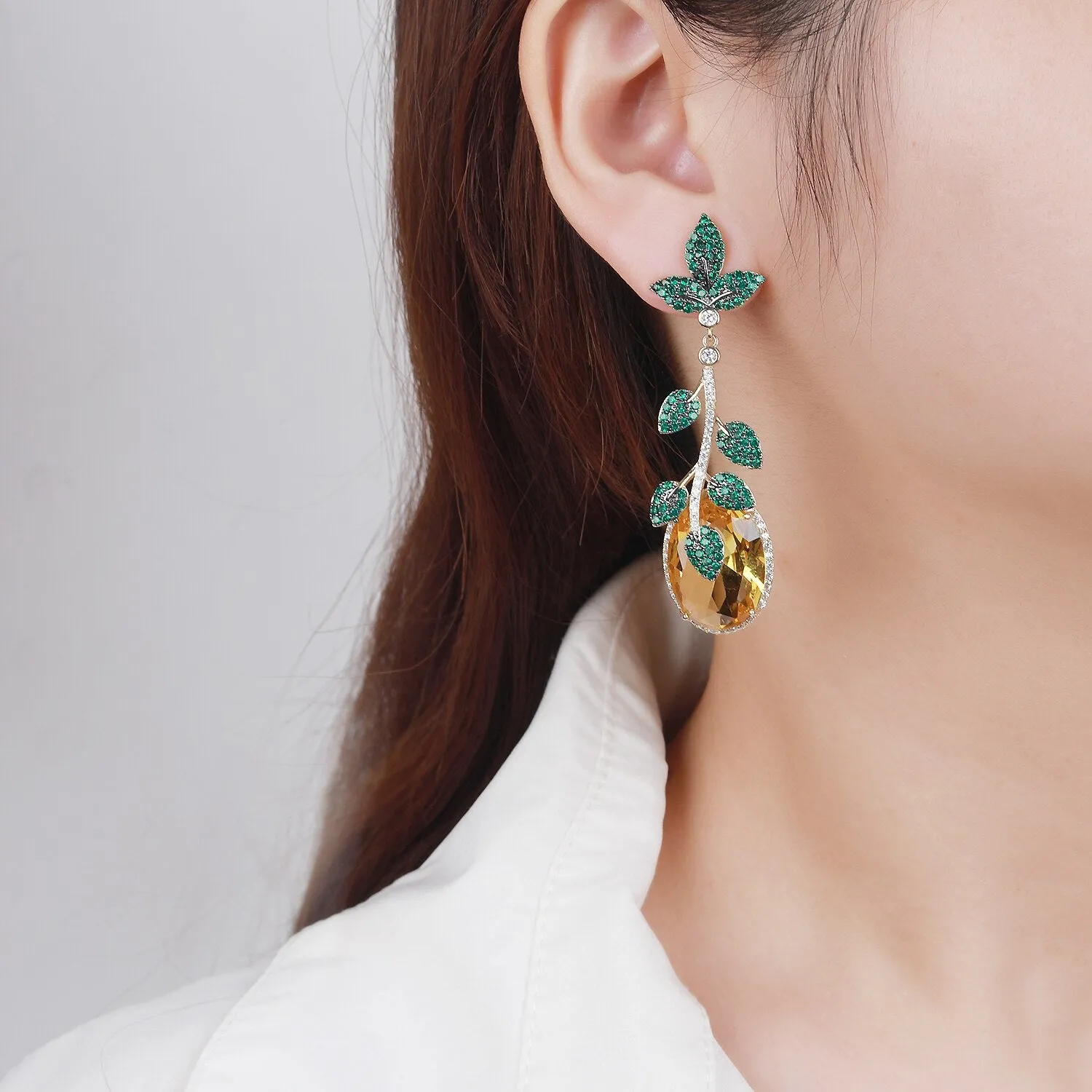 Cubic Zircon CZ Leaves Earrings for Wedding, Crystals Flower Earring for Bride, Women Girl Birthday Party Jewelry CE11117