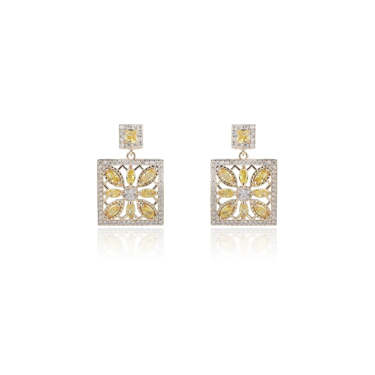 Cubic Zircon CZ Square Earrings for Wedding, Crystals Flower Earring for Bride, Women Girl Birthday Party Jewelry CE11475