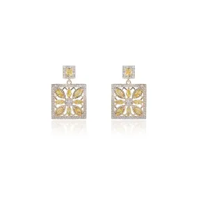 Cubic Zircon CZ Square Earrings for Wedding, Crystals Flower Earring for Bride, Women Girl Birthday Party Jewelry CE11475