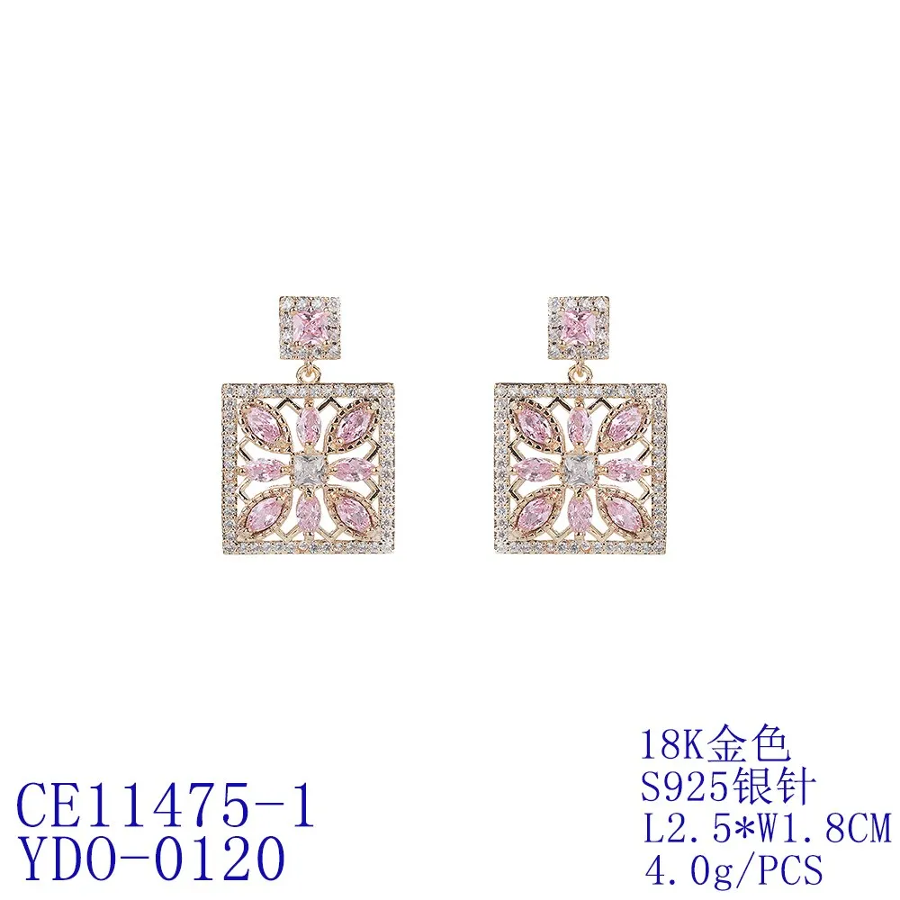 Cubic Zircon CZ Square Earrings for Wedding, Crystals Flower Earring for Bride, Women Girl Birthday Party Jewelry CE11475