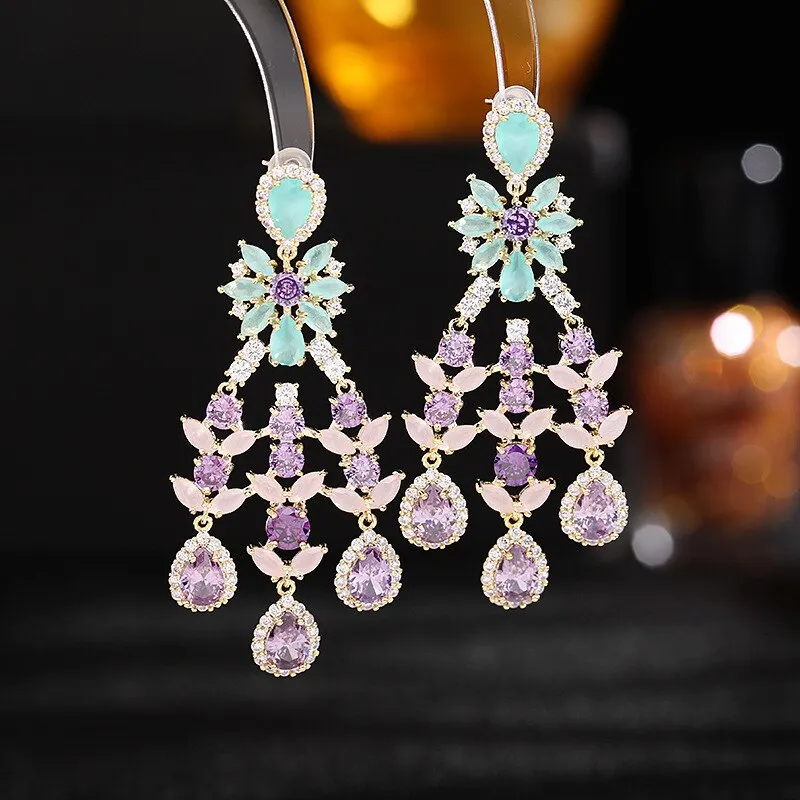 Cubic Zircon Fashion Dangle Earring for Women,Crystals Girls Party,Promt Drop Earrings Jewelry Accessories LYA166