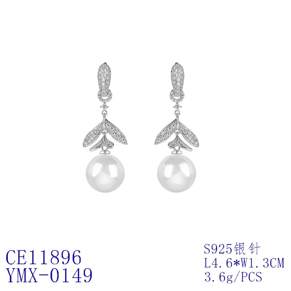 Cubic Zirconia Drop Earring for Wedding, High Pearl Prom Dangler Jewelry for Women  CE11896