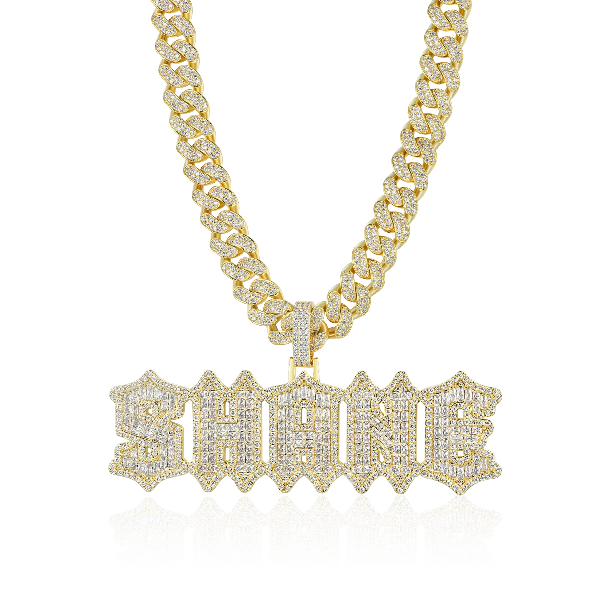 Custom Emerald Cut Gothic Font Pendant