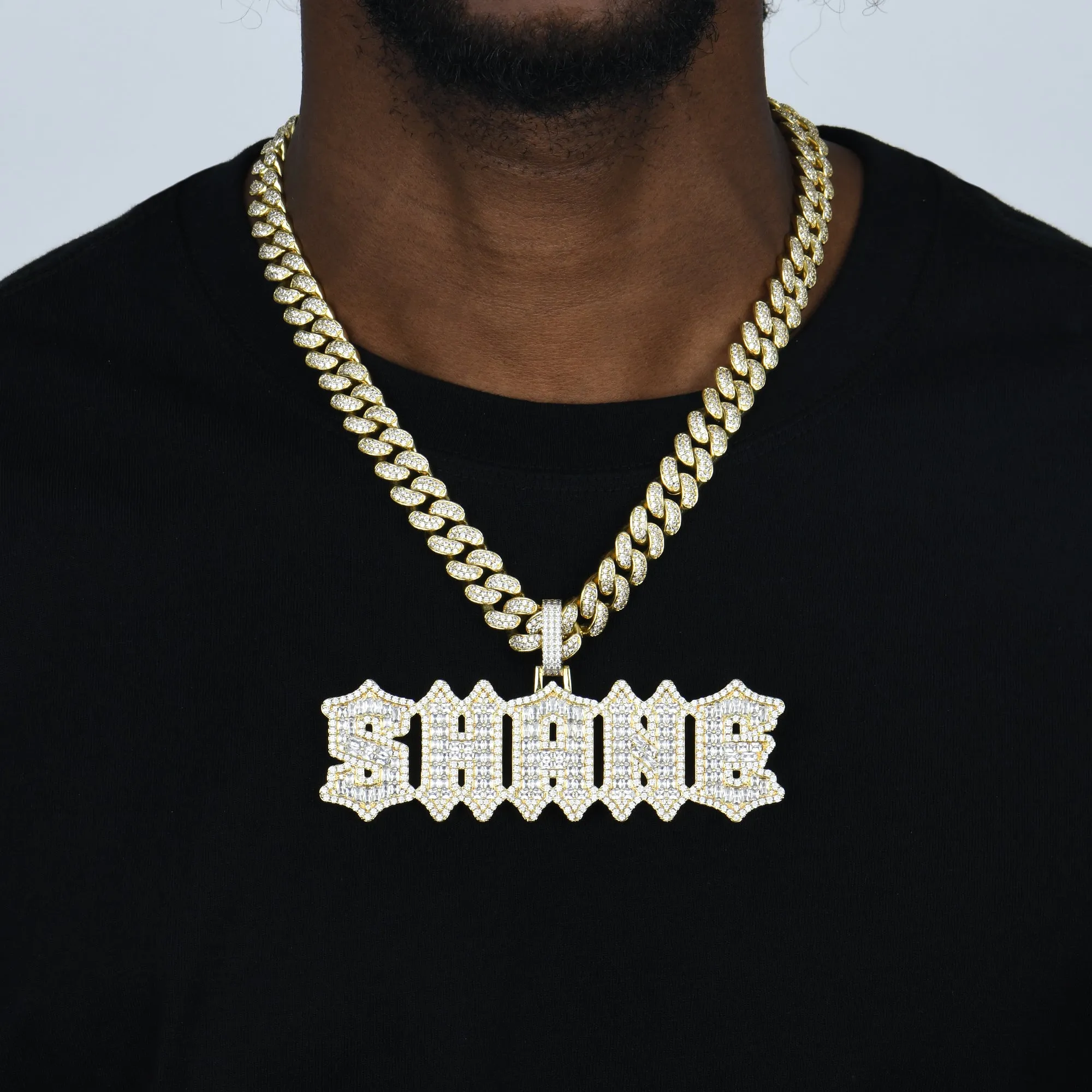 Custom Emerald Cut Gothic Font Pendant