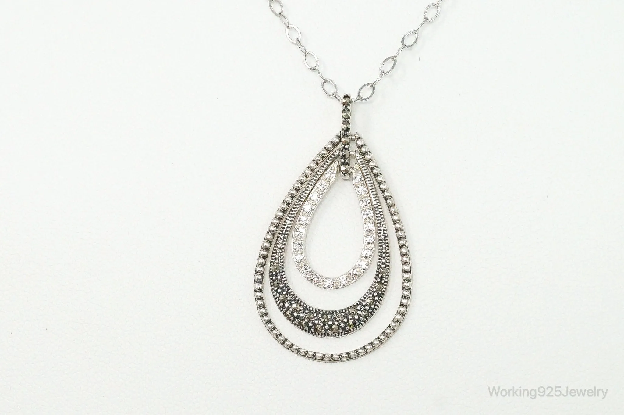 Designer Judith Jack Cubic Zirconia Marcasite Sterling Silver Necklace
