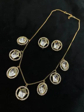 Designer Uncut Polki Kundan Neckpiece With Earrings