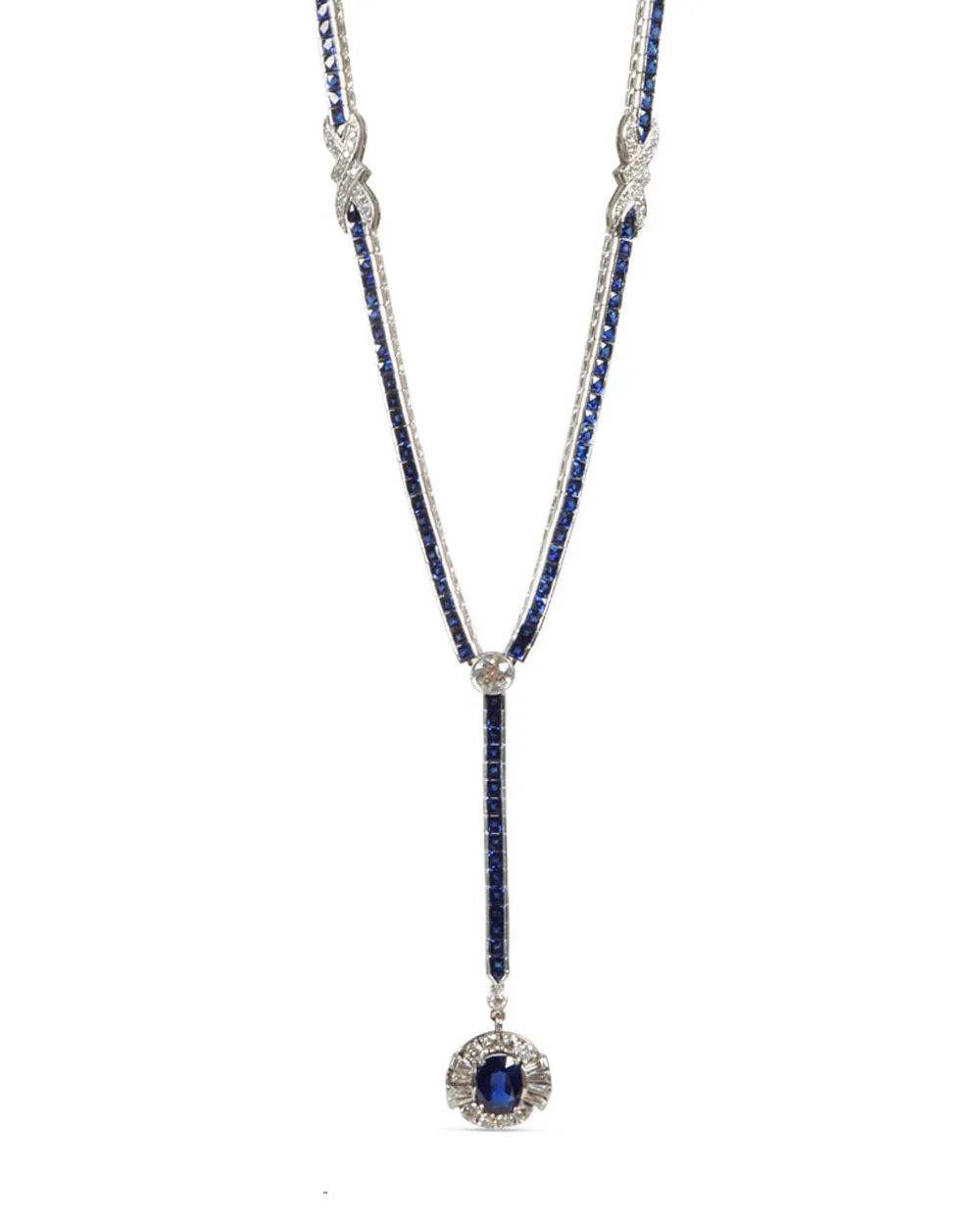 Diamond and Sapphire Drop Lariat Necklace