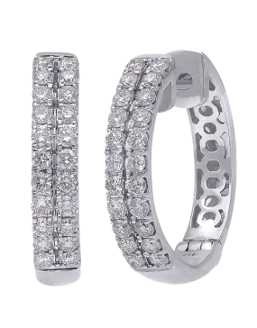 Diamond Earrings - 10ct White Gold Diamond Set Hoop Earrings - 784293