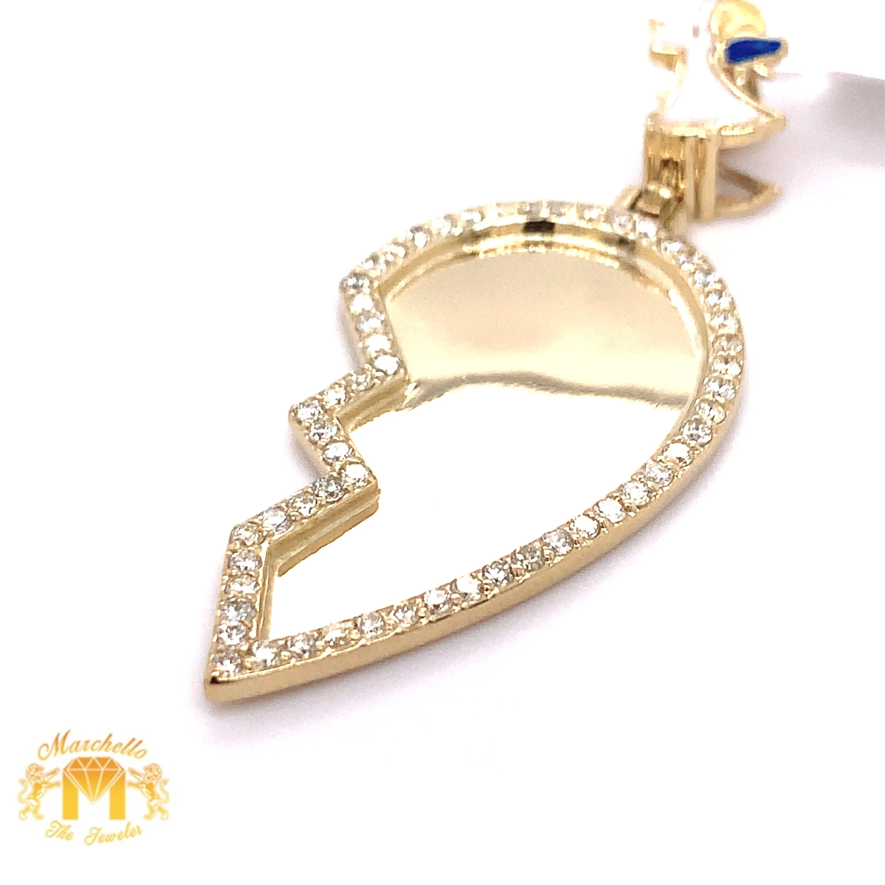 Diamonds and 14k Gold Custom Memory Picture Pendant & Gold Chain Set (broken heart shaped)