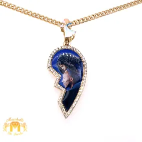 Diamonds and 14k Gold Custom Memory Picture Pendant & Gold Chain Set (broken heart shaped)