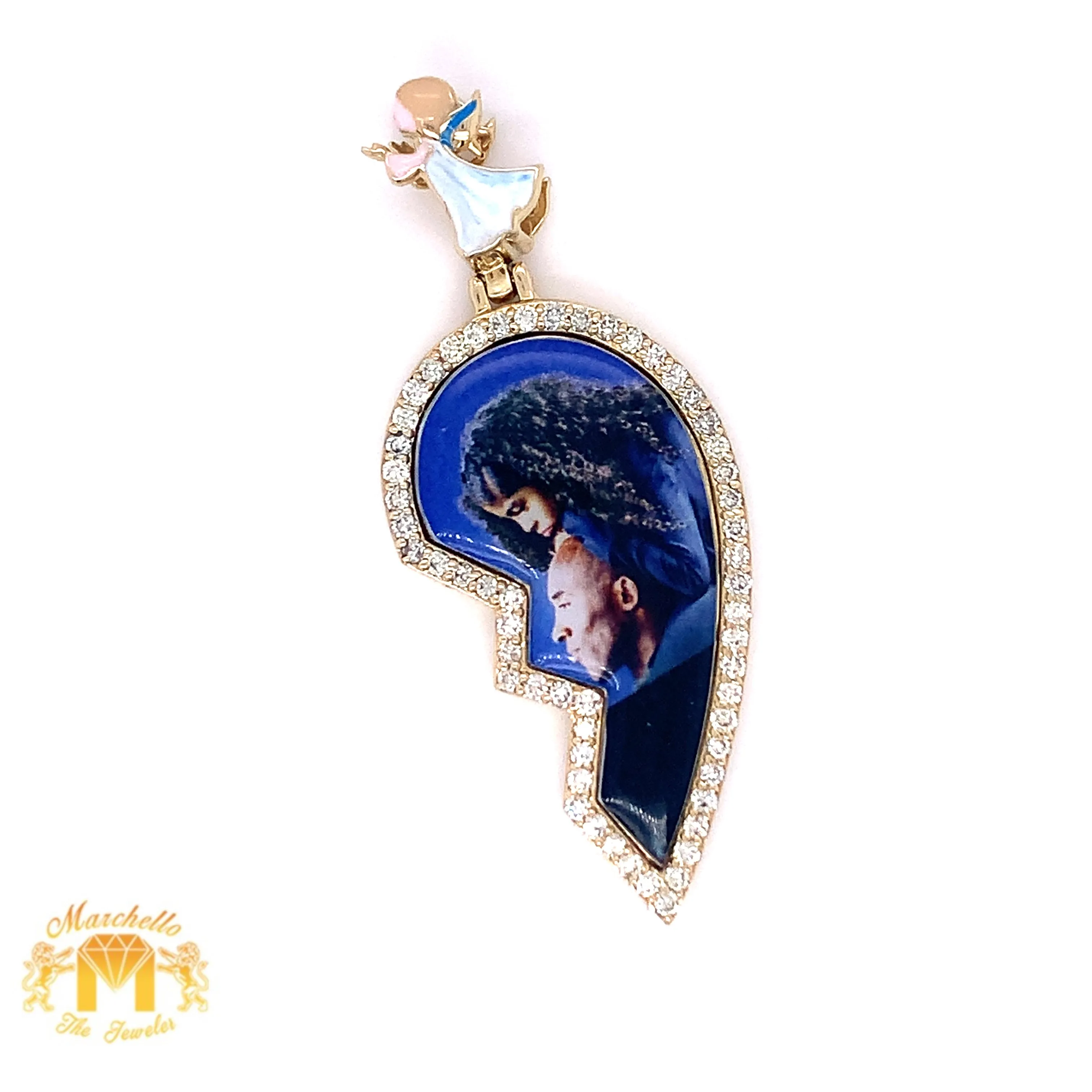 Diamonds and 14k Gold Custom Memory Picture Pendant & Gold Chain Set (broken heart shaped)