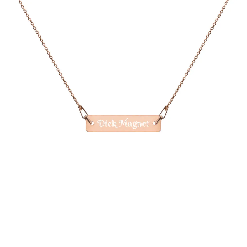 Dick Magnet Engraved Silver Bar Chain Necklace