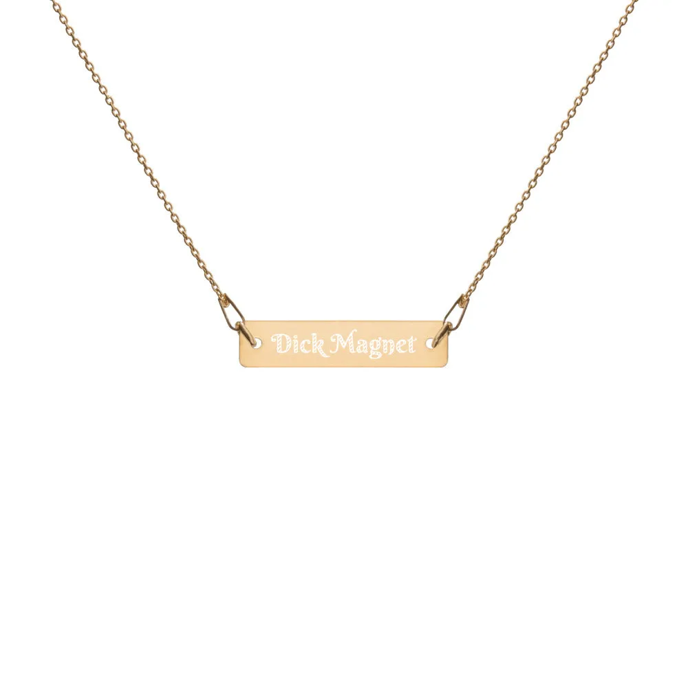 Dick Magnet Engraved Silver Bar Chain Necklace