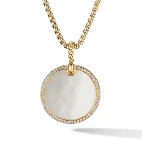 Disc Pendant in 18K Yellow Gold with Mother of Pearl and Pave Diamond Rim